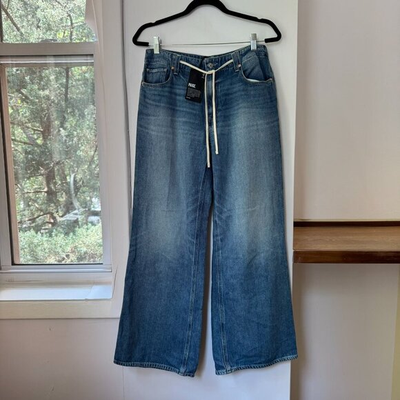 NWT PAIGE Zoey Jeans Drawstring Tie Waist Low Rise Denim Wide Jazz Club Blue 27 - Picture 10 of 16